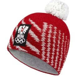 Freizeit Fan-Artikel ÖOC Pompon Fan Beanie Red