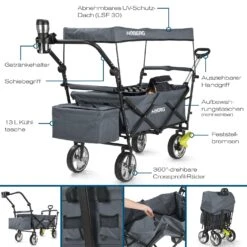 Bollerwagen Faltbar Strand Dach Handwagen Klappbar Gerätewagen Kinder Hoberg -Bester Spielzeug Geschäft hoberg bollerwagen faltbar strand dach handwagen klappbar geratewagen kinder hoberg 3