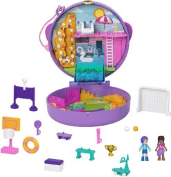 MATTEL Polly Pocket Fußball Schatulle, Spiel-Set Inkl. 2 Figuren & Zubehör