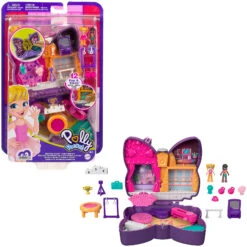 MATTEL Polly Pocket Schleifen-Glitzerbühne Schatulle, Inkl. 2 Figuren & Zubehör