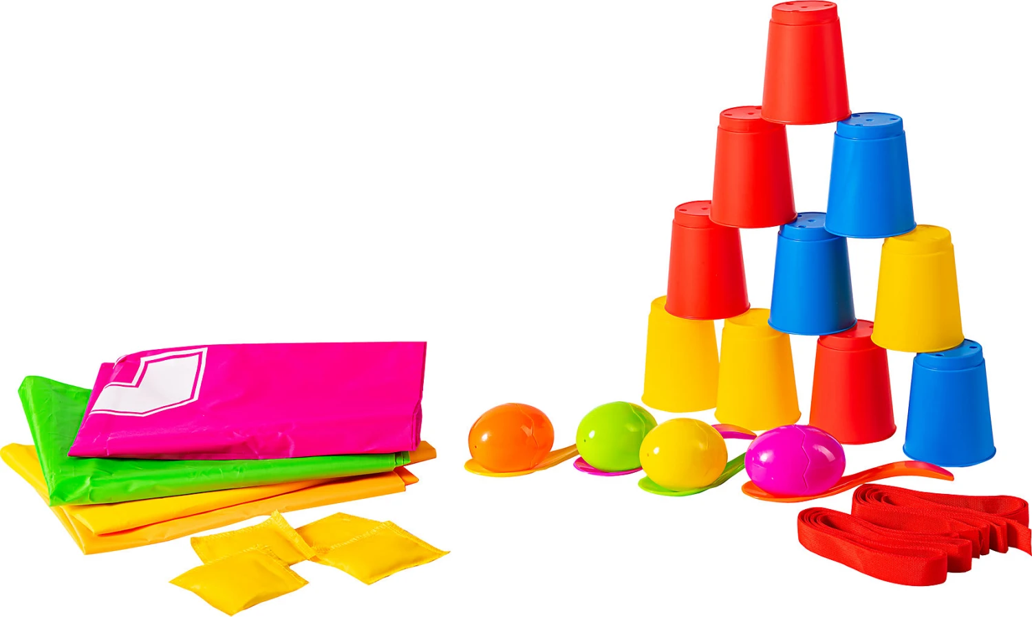 Kinderparty-Set - Sackhüpfen - Eierlaufen - Dosenwerfen